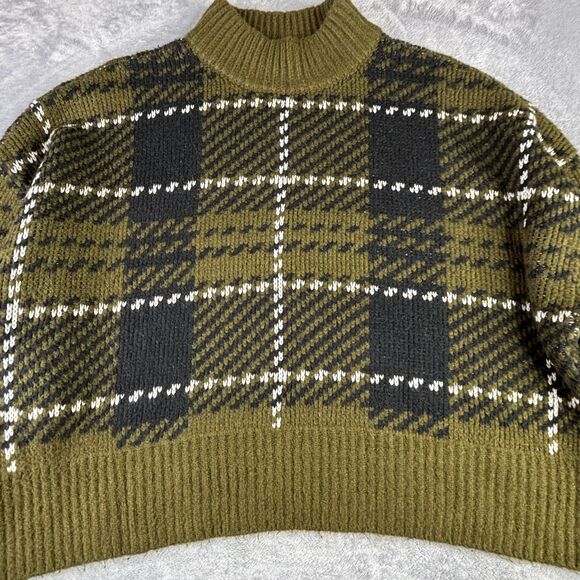 Arizona Jean Co Sweater Womens XL XXL Green Black Plaid Mock Neck Cropped Knit - Picture 2 of 13